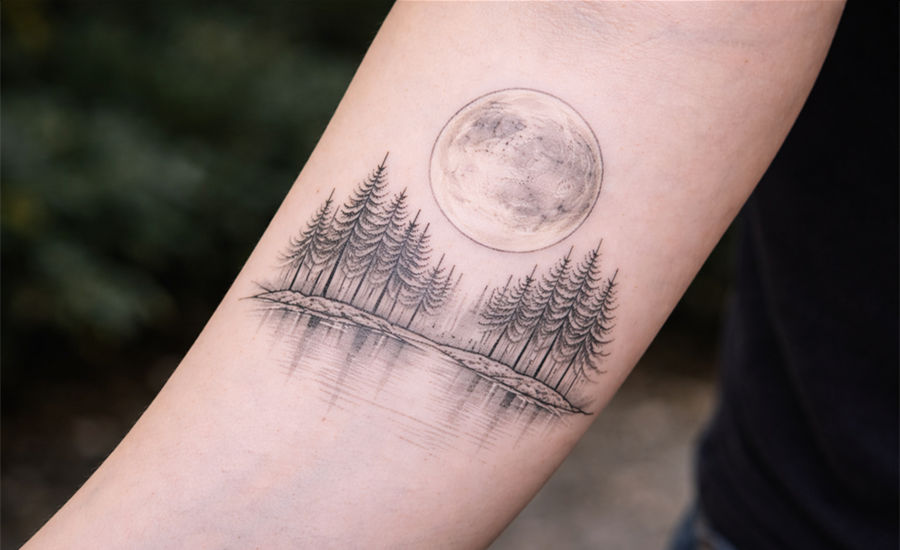 Forest Linework or Fine-Line Tattoo