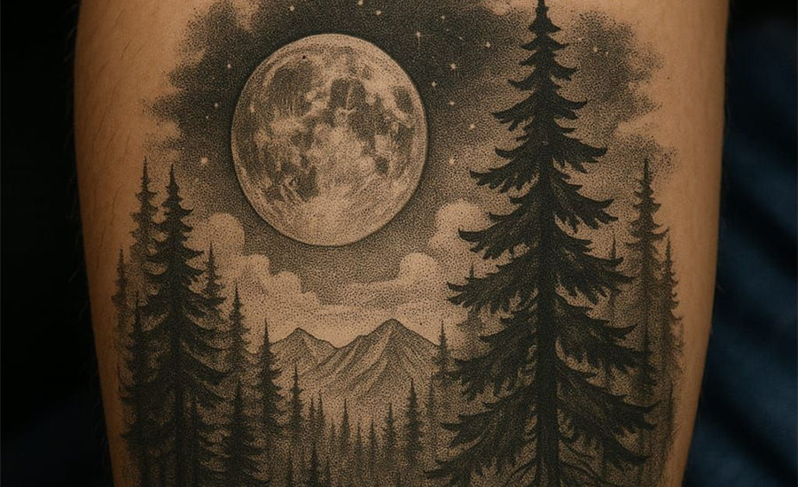 Forest and Moon Tattoo
