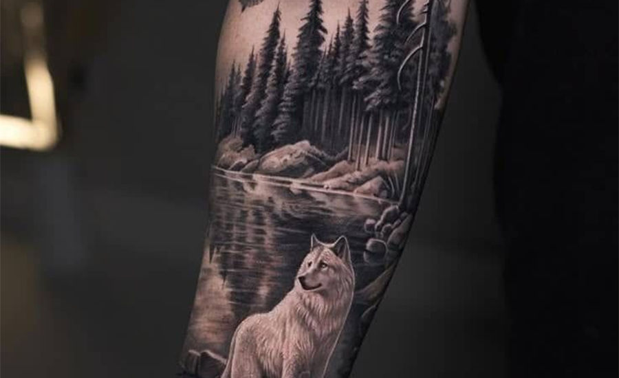 Forest and Wolf Tattoo