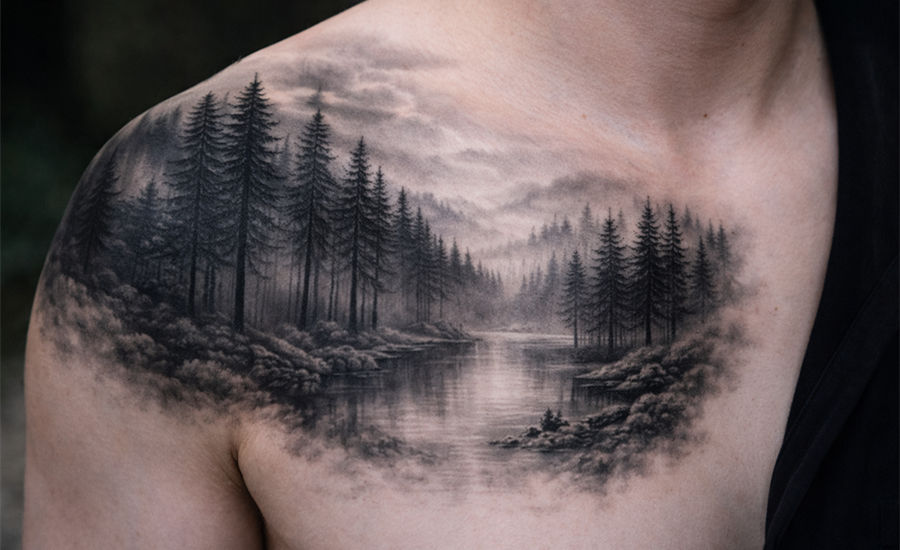 Realistic Forest Tattoo